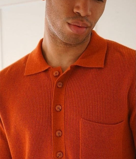 BENSON Warren long sleeve knitted Polo | ORANGE