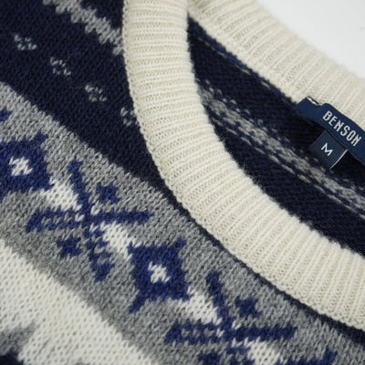 BENSON Chester Fair Crew Knit | WHITE-BLUE