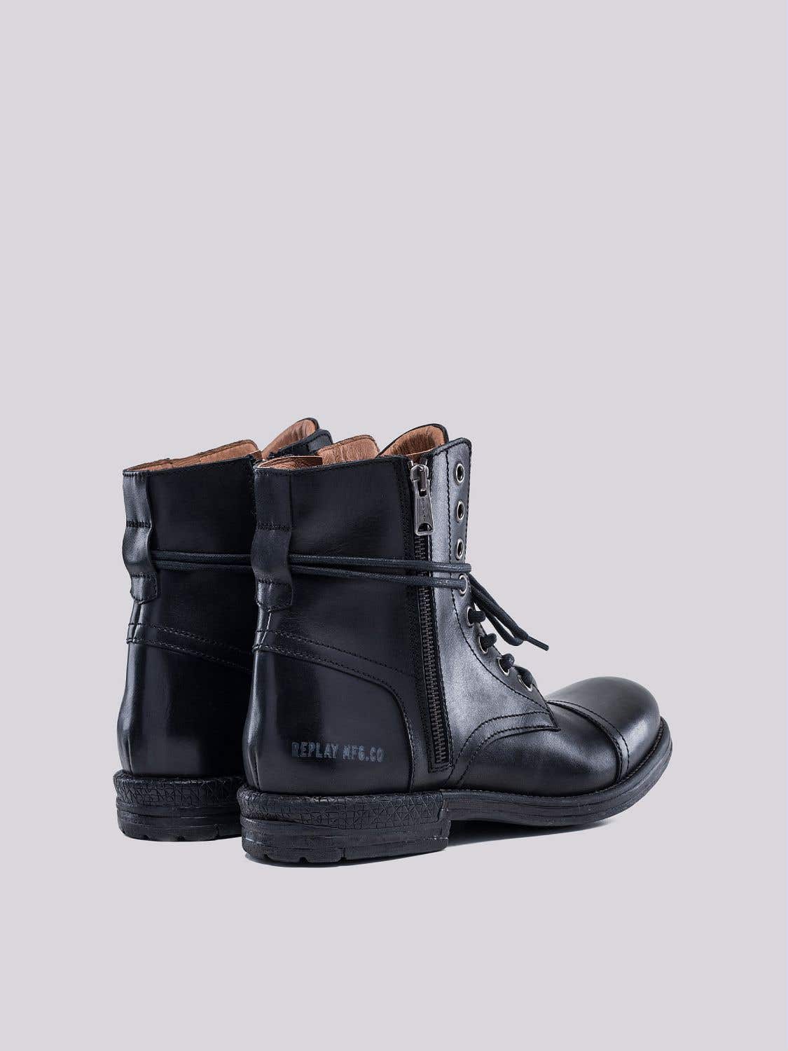 REPLAY Zipper and Laces Black Boot