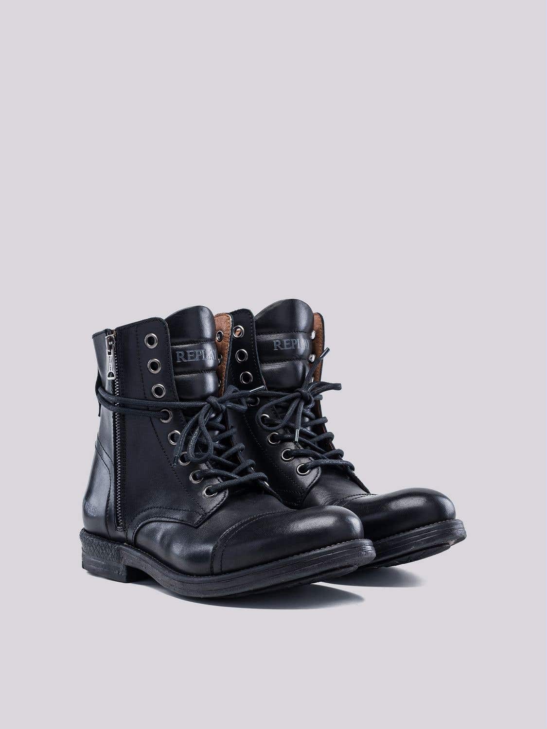 REPLAY Zipper and Laces Black Boot