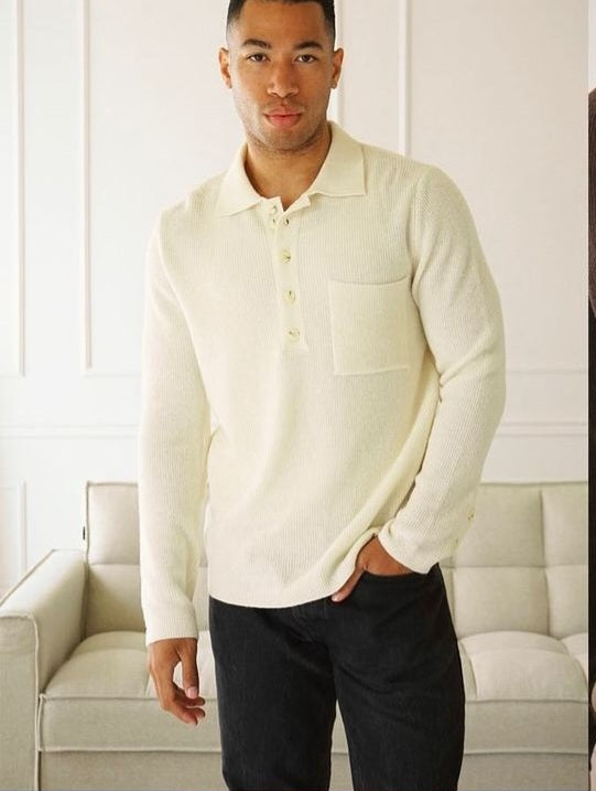 BENSON Warren long sleeve knitted Polo | OFF WHITE