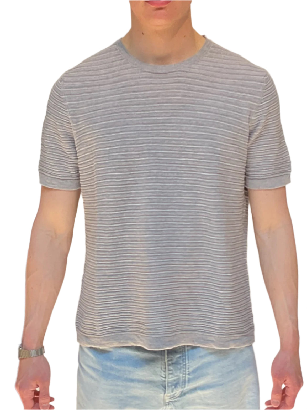 SAND Linen Stripe Tee Grey