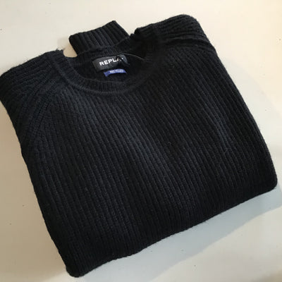 REPLAY Ripped Neck Black Knit