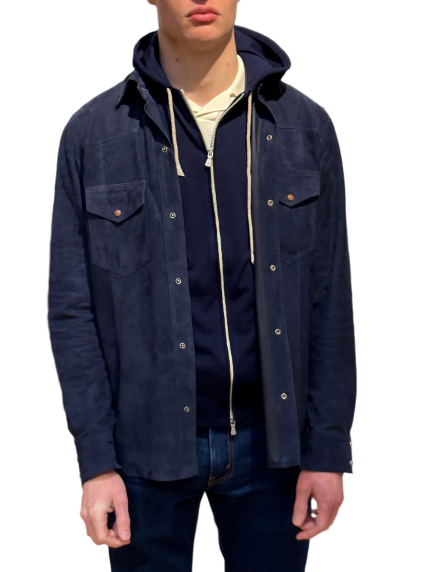 ELEVENTY Blue Suede Texas Shirt