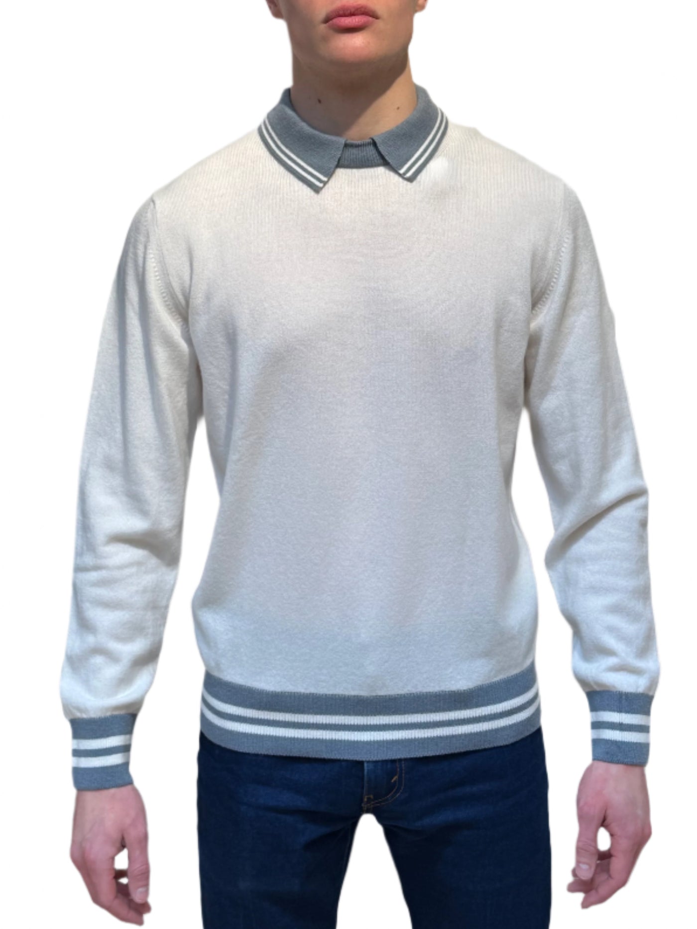 ELEVENTY White Blue Collar Cashmere