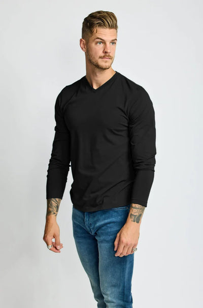 EASYMONDAYS Long sleeve V Tee Shirt Black