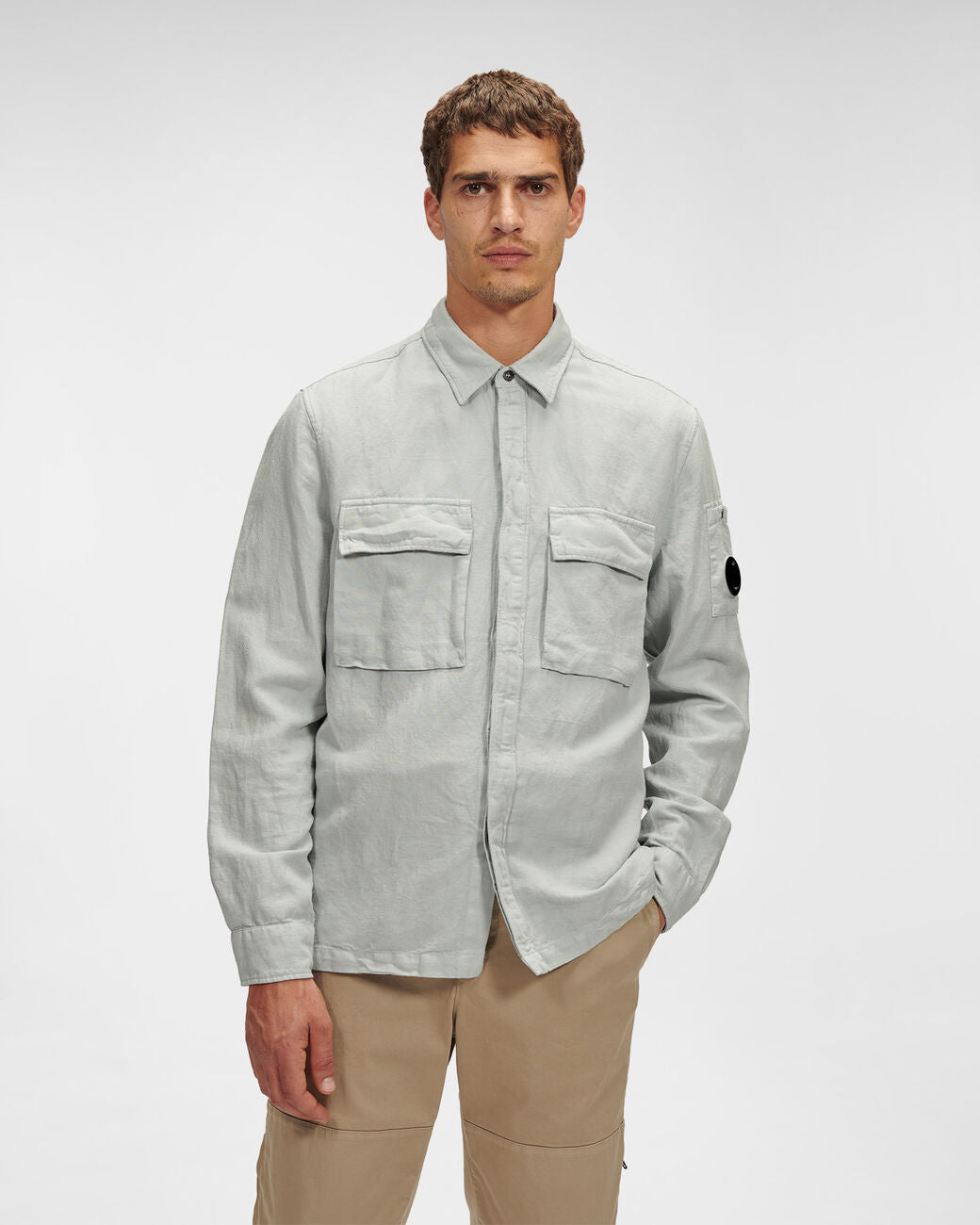 C.P. COMPANY snap zipper shirt in Mist