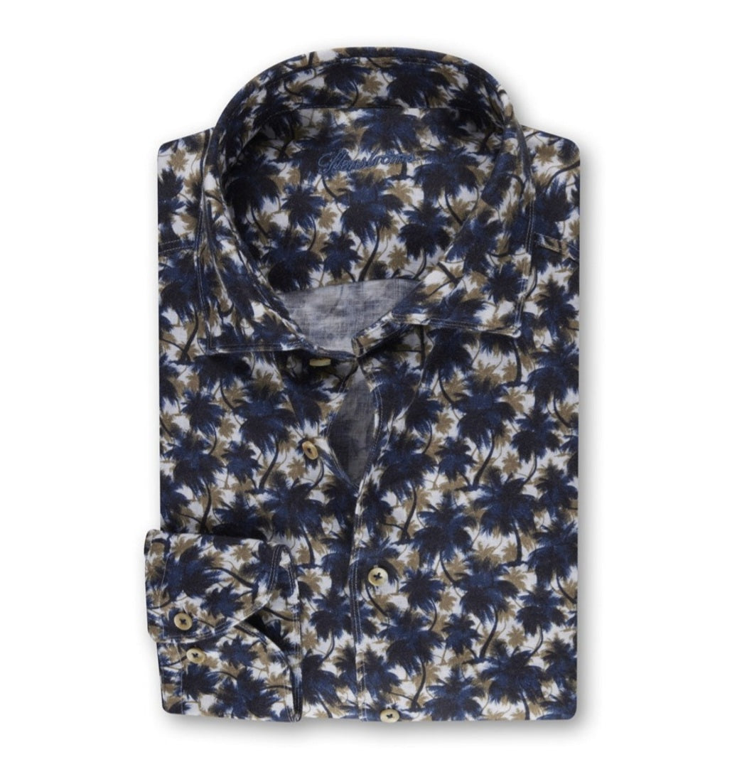 STENSTROMS- Palm Linen shirt NVY/BGE